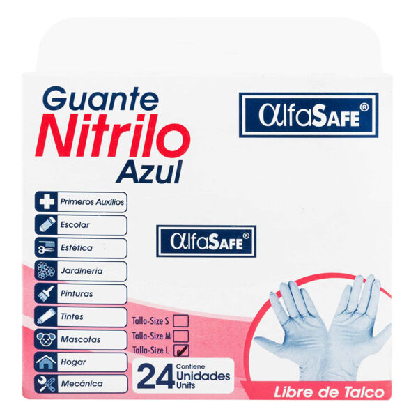 GUANTE EXAM.NITRILO AZUL ALFA T.L 24 UDS