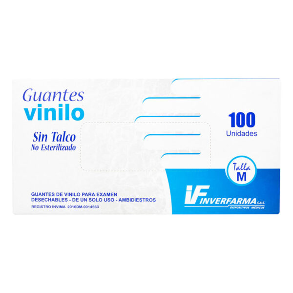 GUANTE EXAMEN VINILO INVERF. T.M 100 UDS